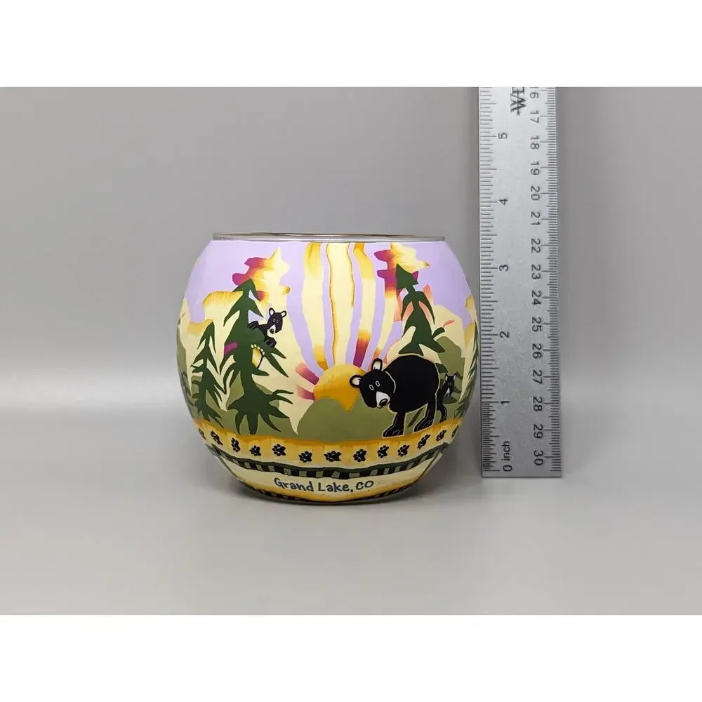 Grand Lake Colorado Bears Glowing Glass Tealight Candle Holder Peggy Kupper